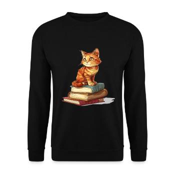 Cats and Books Reading Bookworm Funny & Cute - Unisex Sweatshirt - black - Front - Alina (178cm) & Michal (187cm)