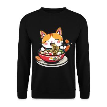 Funny Cat eating Ramen Noodle Soup Anime Kawaii - Unisex Sweatshirt - black - Front - Alina (178cm) & Michal (187cm)