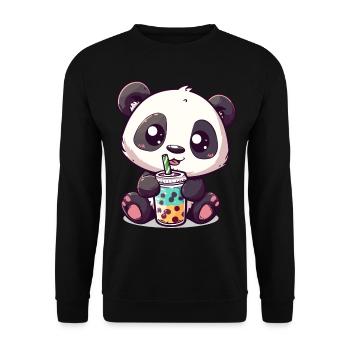 Kawaii Panda Drinking Bubble Tea Boba Cute Graphic - Unisex Sweatshirt - black - Front - Alina (178cm) & Michal (187cm)