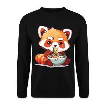 Panda roux kawaii mangeant de la soupe de nouilles Ramen Anime - Sweat-shirt Unisexe - noir - Devant - Alina (178cm) & Michal (187cm)