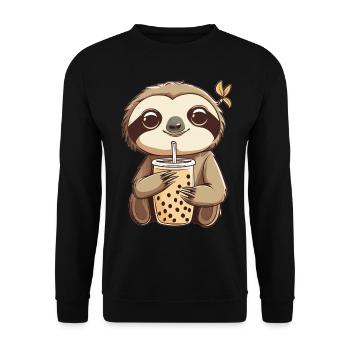 Kawaii Sloth Drinking Bubble Tea Boba Anime Cute - Unisex Pullover - Schwarz - Vorne - Alina (178cm) & Michal (187cm)