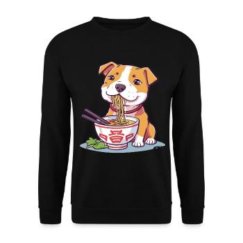 Drôle de Pitbull mangeant de la soupe de nouilles Ramen Kawaii - Sweat-shirt Unisexe - noir - Devant - Alina (178cm) & Michal (187cm)