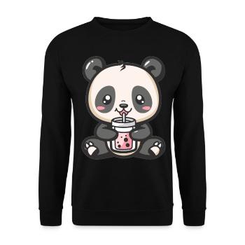 Kawaii Panda Boire Bubble Tea Boba Anime Mignon - Sweat-shirt Unisexe - noir - Devant - Alina (178cm) & Michal (187cm)
