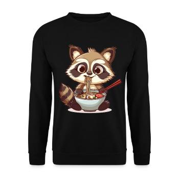 Kawaii Racoon eating Ramen Noodle Soup Anime Cute - Unisex Pullover - Schwarz - Vorne - Alina (178cm) & Michal (187cm)