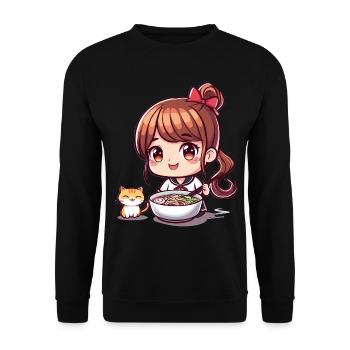 Anime Ramen Amoureux des chats Fille mignonne mangeant des Ramen Otaku - Sweat-shirt Unisexe - noir - Devant - Alina (178cm) & Michal (187cm)