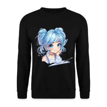 Anime et Sketching Girl Sketching Otaku Graphique - Sweat-shirt Unisexe - noir - Devant - Alina (178cm) & Michal (187cm)