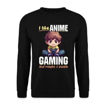Anime Gaming Boy Manga Gamer Otaku I Like Anime - Unisex Pullover - Schwarz - Vorne - Alina (178cm) & Michal (187cm)