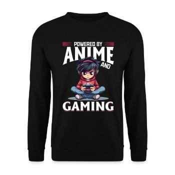 Anime Gaming Boy Manga Gamer Otaku Powered By - Unisex Sweatshirt - black - Front - Alina (178cm) & Michal (187cm)