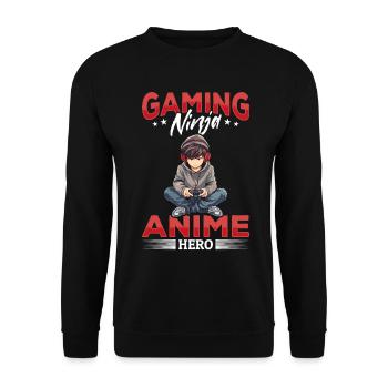 Anime Gaming Boy Manga Gamer Otaku Gaming Ninja - Unisex Sweatshirt - black - Front - Alina (178cm) & Michal (187cm)