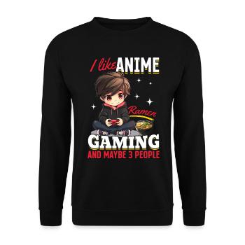 Anime Ramen Gaming Boy Manga Gamer Otaku - Unisex Pullover - Schwarz - Vorne - Alina (178cm) & Michal (187cm)