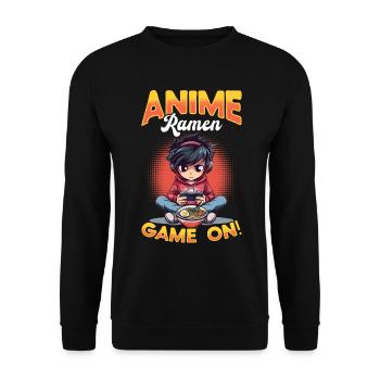 Anime Ramen Gaming Boy Manga Gamer Otaku - Unisex Pullover - Schwarz - Vorne - Alina (178cm) & Michal (187cm)