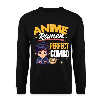 Anime Ramen Gaming Boy Manga Gamer Otaku - Unisex Pullover - Schwarz - Vorne - Alina (178cm) & Michal (187cm)