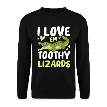 I Love Toothy Lizards Krokodil Alligator für - Unisex Pullover - Schwarz - Vorne - Alina (178cm) & Michal (187cm)