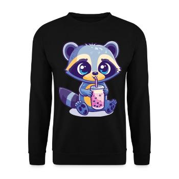 Kawaii Racoon Drinking Bubble Tea Boba Anime - Unisex Sweatshirt - black - Front - Alina (178cm) & Michal (187cm)