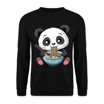Kawaii Panda eating Ramen Noodle Soup Anime Cute - Unisex Sweatshirt - black - Front - Alina (178cm) & Michal (187cm)