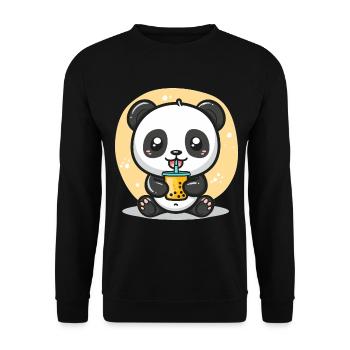 Kawaii Panda Boire Bubble Tea Boba Anime Mignon - Sweat-shirt Unisexe - noir - Devant - Alina (178cm) & Michal (187cm)