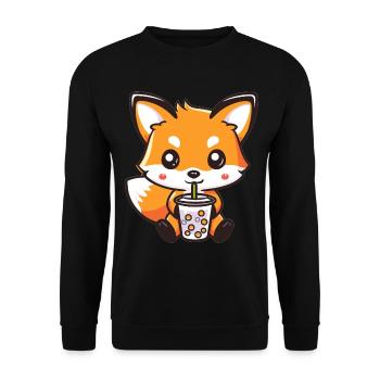Kawaii Fox Drinking Bubble Tea Boba Anime Cute - Unisex Sweatshirt - black - Front - Alina (178cm) & Michal (187cm)