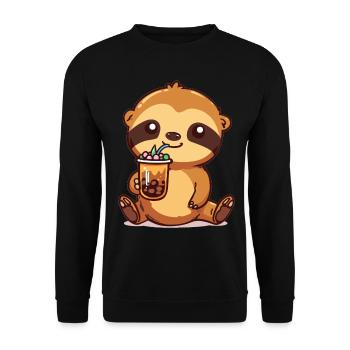 Kawaii Sloth Drinking Bubble Tea Boba Anime Cute - Unisex Pullover - Schwarz - Vorne - Alina (178cm) & Michal (187cm)