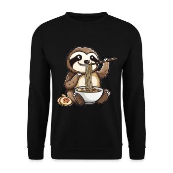 Kawaii Sloth eating Ramen Noodle Soup Anime Cute - Unisex Sweatshirt - black - Front - Alina (178cm) & Michal (187cm)