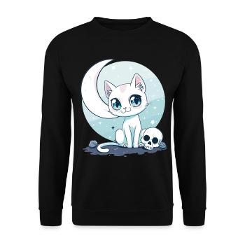 Goth Pastel Cute Creepy Kawaii Cat Kitten - Unisex Pullover - Schwarz - Vorne - Alina (178cm) & Michal (187cm)