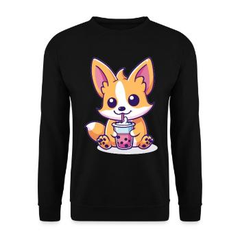 Welsh Corgi Pembroke Drinking Bubble Tea Boba - Unisex Sweatshirt - black - Front - Alina (178cm) & Michal (187cm)