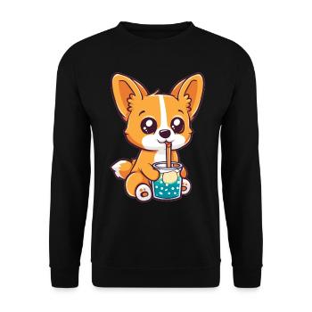 Welsh Corgi Pembroke Drinking Bubble Tea Boba - Unisex Sweatshirt - black - Front - Alina (178cm) & Michal (187cm)