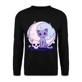 Goth Pastel Cute Creepy Kawaii Cat Kitten - Unisex Pullover - Schwarz - Vorne - Alina (178cm) & Michal (187cm)