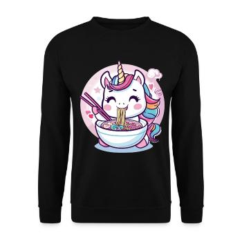 Unicorn eating Ramen Noodle Soup Cute Graphic - Unisex Pullover - Schwarz - Vorne - Alina (178cm) & Michal (187cm)