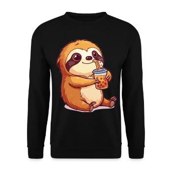Sloth Drinking Bubble Tea Boba Anime Cute Graphic - Unisex Sweatshirt - black - Front - Alina (178cm) & Michal (187cm)