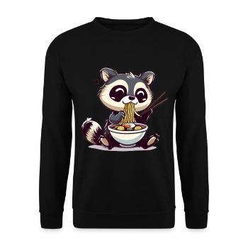 Kawaii Racoon eating Ramen Noodle Soup Anime Cute - Unisex Pullover - Schwarz - Vorne - Alina (178cm) & Michal (187cm)