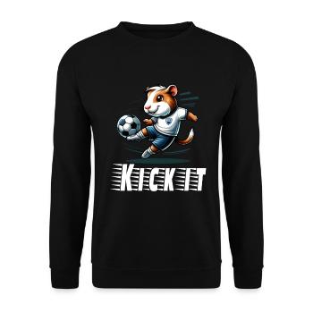 Lustiges Meerschweinchen spielt Fussball - Unisex Pullover - Schwarz - Vorne - Alina (178cm) & Michal (187cm)
