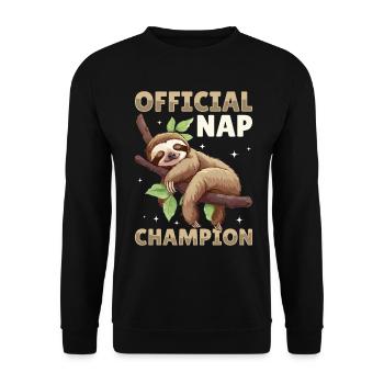 Funny Lazy Sloth Official nap champion - Unisex Pullover - Schwarz - Vorne - Alina (178cm) & Michal (187cm)