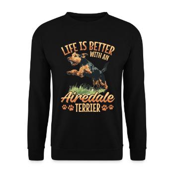 La vie des races de chiens est meilleure avec un Airedale Terrier - Sweat-shirt Unisexe - noir - Devant - Alina (178cm) & Michal (187cm)