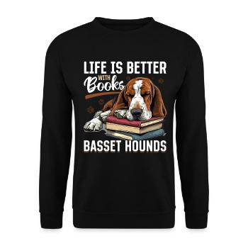 Basset Hound Dog Breed Life is Better with Books - Unisex Pullover - Schwarz - Vorne - Alina (178cm) & Michal (187cm)