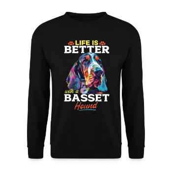 Dog Breed Life is Better with a Basset Hound - Unisex Pullover - Schwarz - Vorne - Alina (178cm) & Michal (187cm)