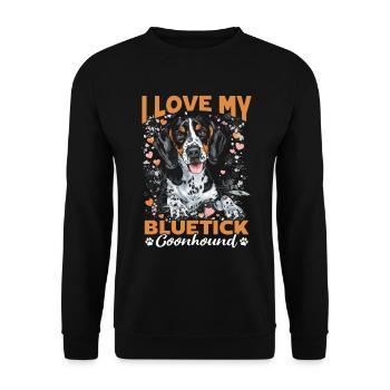 Race de chien J’aime mon Bluetick Coonhound - Sweat-shirt Unisexe - noir - Devant - Alina (178cm) & Michal (187cm)