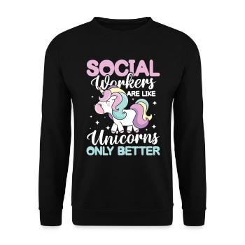 Social Worker Are Like Unicorns Only Better - Unisex Pullover - Schwarz - Vorne - Alina (178cm) & Michal (187cm)