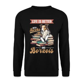 La vie des races de chiens est meilleure avec les livres et les barzoïs - Sweat-shirt Unisexe - noir - Devant - Alina (178cm) & Michal (187cm)