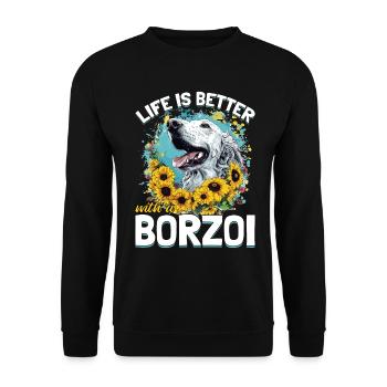 Borzoi Dog Breed Life is Better with a Borzoi - Unisex Sweatshirt - black - Front - Alina (178cm) & Michal (187cm)