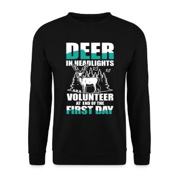 Deer In Headlights Volunteer - Unisex Pullover - Schwarz - Vorne - Alina (178cm) & Michal (187cm)