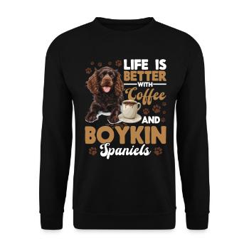 La vie de chien de l’épagneul Boykin est meilleure avec du café - Sweat-shirt Unisexe - noir - Devant - Alina (178cm) & Michal (187cm)