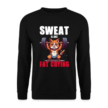 Lustige Katze Workout Sweat Is Just Fat Crying - Unisex Pullover - Schwarz - Vorne - Alina (178cm) & Michal (187cm)