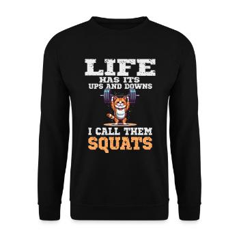 Lustige Katze Squat Gym Workout Fitness für - Unisex Pullover - Schwarz - Vorne - Alina (178cm) & Michal (187cm)