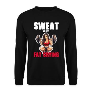 Lustige Katze Workout Sweat Is Just Fat Crying - Unisex Pullover - Schwarz - Vorne - Alina (178cm) & Michal (187cm)