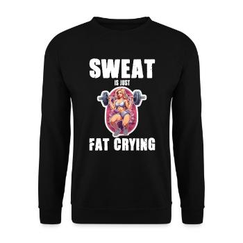 Lustige Katze Workout Sweat Is Just Fat Crying - Unisex Pullover - Schwarz - Vorne - Alina (178cm) & Michal (187cm)
