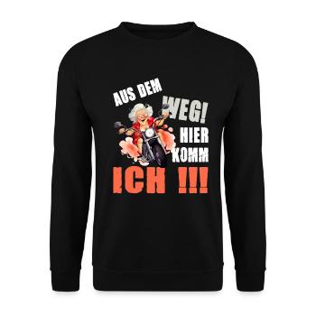 Aus dem Weg Hier Komm Ich Oma - Unisex Pullover - Schwarz - Vorne - Alina (178cm) & Michal (187cm)