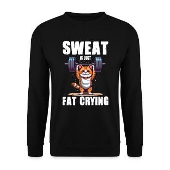 Lustige Katze Workout Sweat Is Just Fat Crying - Unisex Pullover - Schwarz - Vorne - Alina (178cm) & Michal (187cm)
