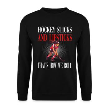 Hockey Sticks and Lipsticks für - Unisex Pullover - Schwarz - Vorne - Alina (178cm) & Michal (187cm)