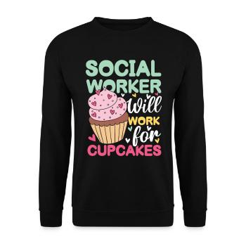 Social Worker Will Work For Cupcakes - Unisex Pullover - Schwarz - Vorne - Alina (178cm) & Michal (187cm)