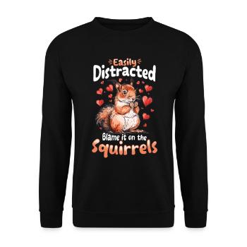 Funny Squirrel Animal Easily Distracted - Unisex Pullover - Schwarz - Vorne - Alina (178cm) & Michal (187cm)